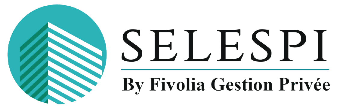 Logo immeuble sur un fond bleu ciel et Selespi by Fivolia Gestion Privée